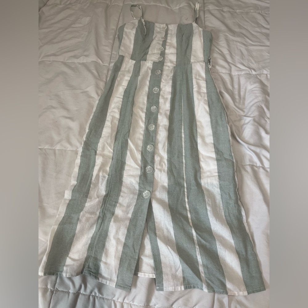 Striped Green and White Button-Down Dress